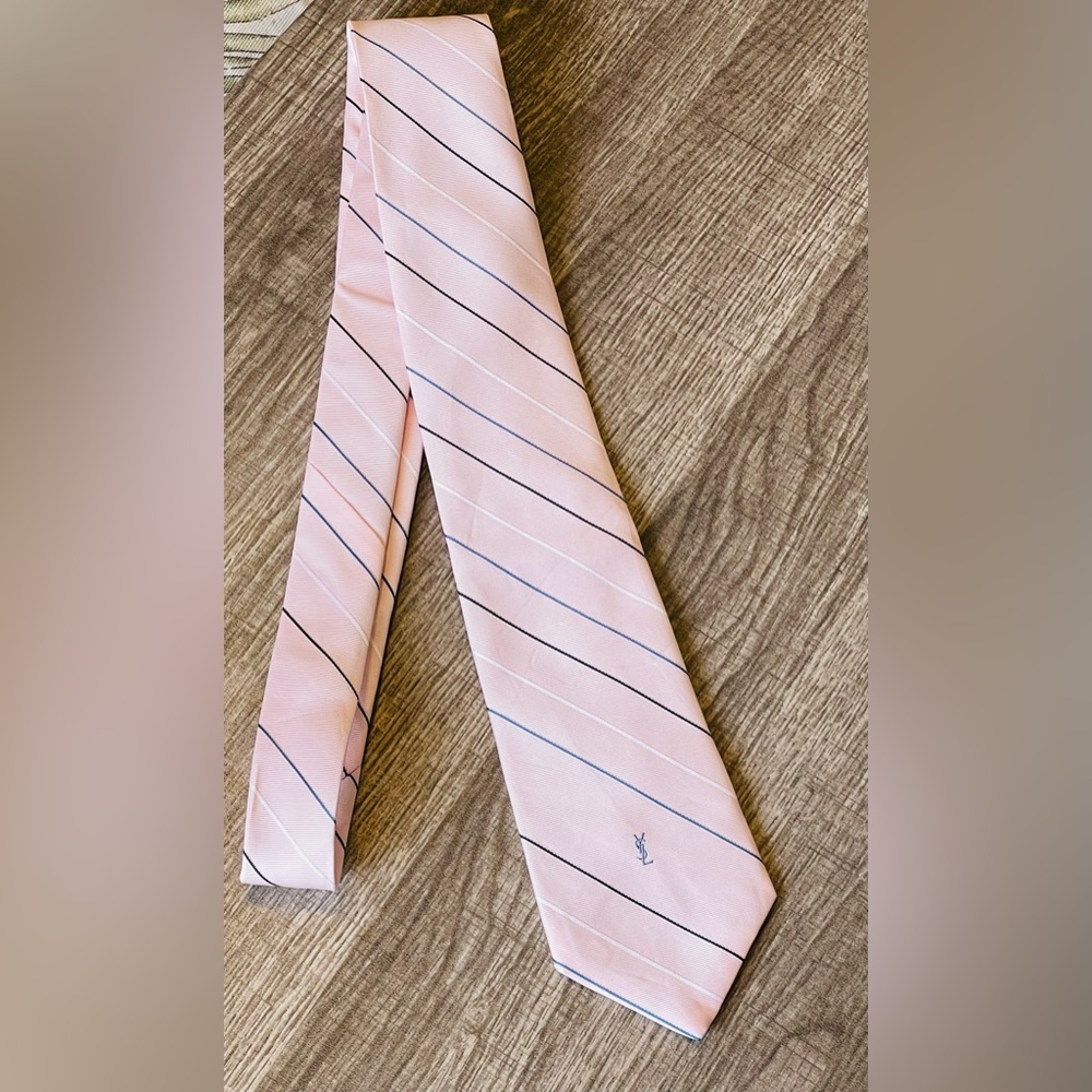 Yves Saint Laurent (ysl) Mens vintage necktie-slim Pink Monogram Silk Mi, USA